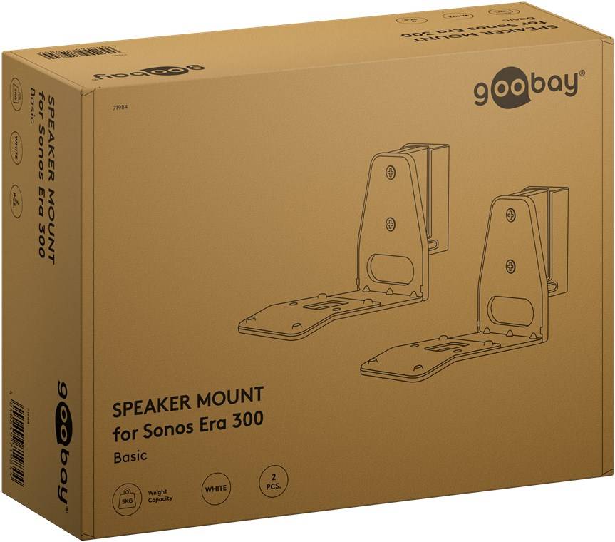 Goobay 71984 Basic Lautsprecher-Wandhalterung Modern Era 3 Flex, weiß - 2 Stück, kompatibel mit dem Sonos Era 300, sichere und dezente Lautsprecherh