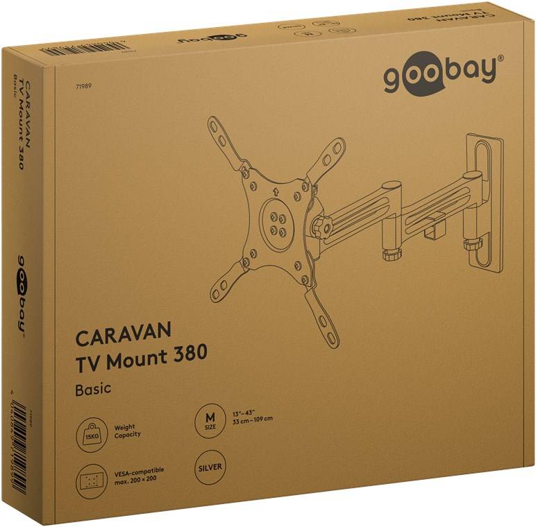 12x Goobay 71989 Basic TV-Wandhalterung Caravan FULLMOTION (M), silber - Halterung für Fernseher von 13 bis 43 Zoll (33 – 109 cm), max. 15 kg, voll