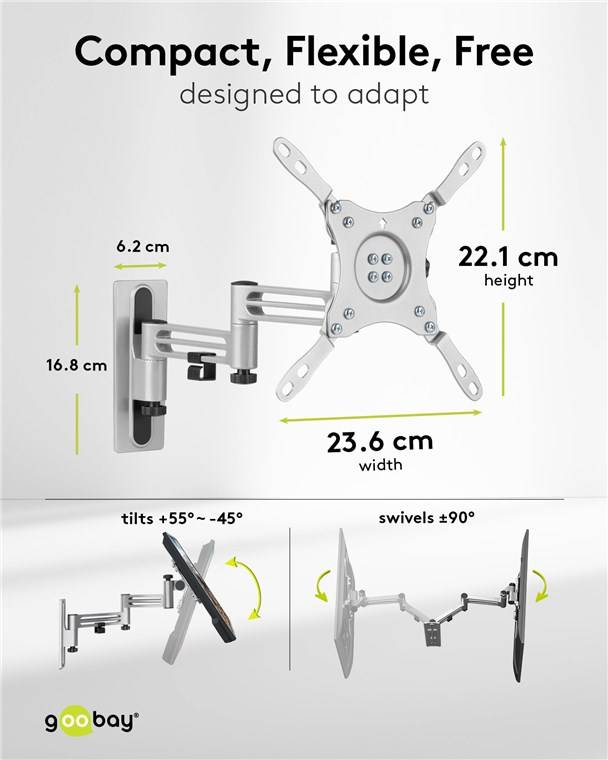 12x Goobay 71989 Basic TV-Wandhalterung Caravan FULLMOTION (M), silber - Halterung für Fernseher von 13 bis 43 Zoll (33 – 109 cm), max. 15 kg, voll