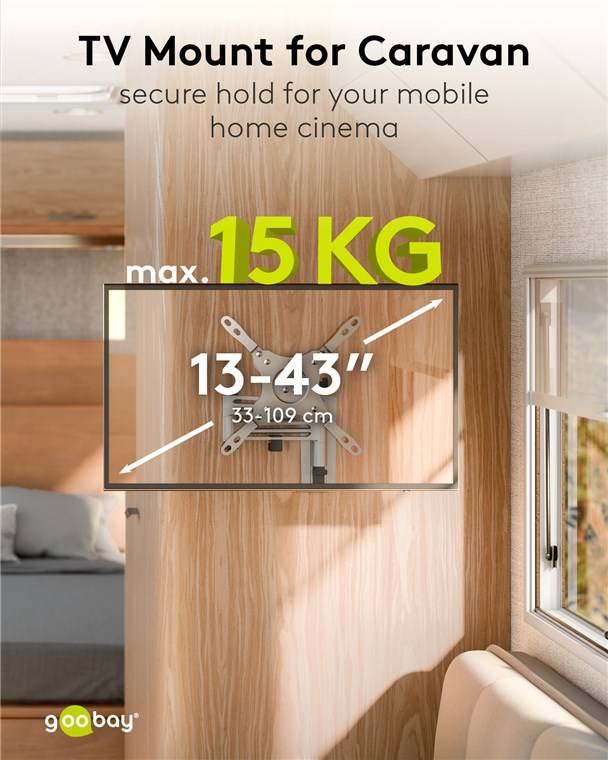 12x Goobay 71989 Basic TV-Wandhalterung Caravan FULLMOTION (M), silber - Halterung für Fernseher von 13 bis 43 Zoll (33 – 109 cm), max. 15 kg, voll