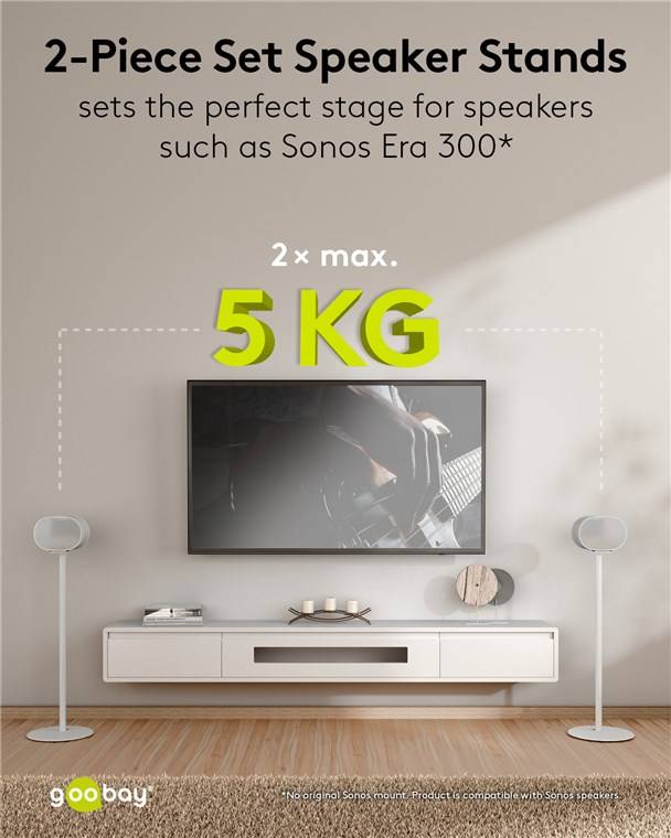 Goobay 71985 Basic Lautsprecherständer Modern Era 3 Base, weiß - 2 Stück, kompatibel mit dem Sonos Era 300, mit dem reduzierten Design perfekt auf