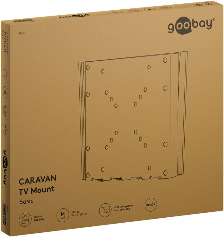 10x Goobay 74415 Basic TV-Wandhalterung Caravan FIXED (M), schwarz - Halterung für Fernseher von 23 bis 42 Zoll (58 – 107 cm), max. 30 kg, ultrafla