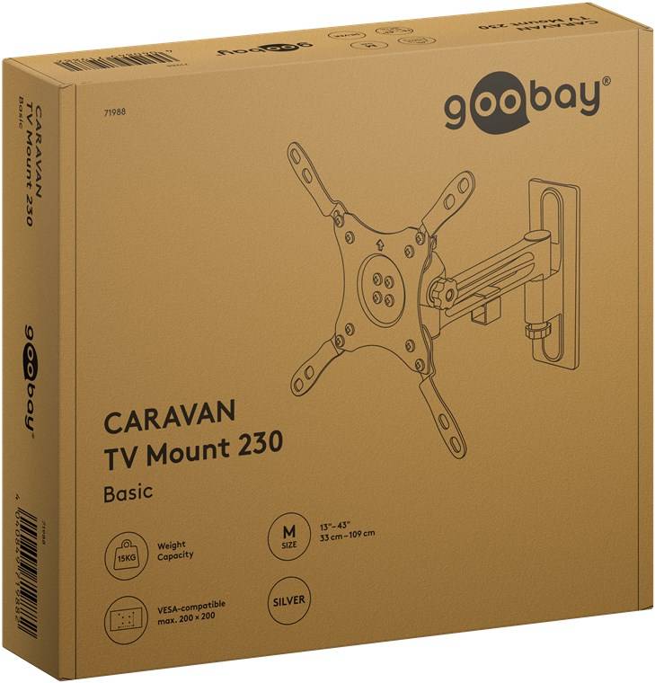 12x Goobay 71988 Basic TV-Wandhalterung Caravan FULLMOTION (M), silber - Halterung für Fernseher von 13 bis 43 Zoll (33 – 109 cm), max. 15 kg, voll