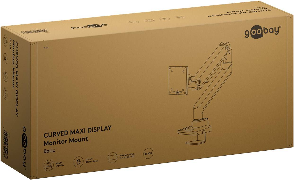 Goobay 74416 Basic Single-Monitorhalterung Gaming mit Gasdruckfeder, schwarz - für XL-Monitore von 17 bis 49 Zoll (43 - 124 cm), max. 20 kg