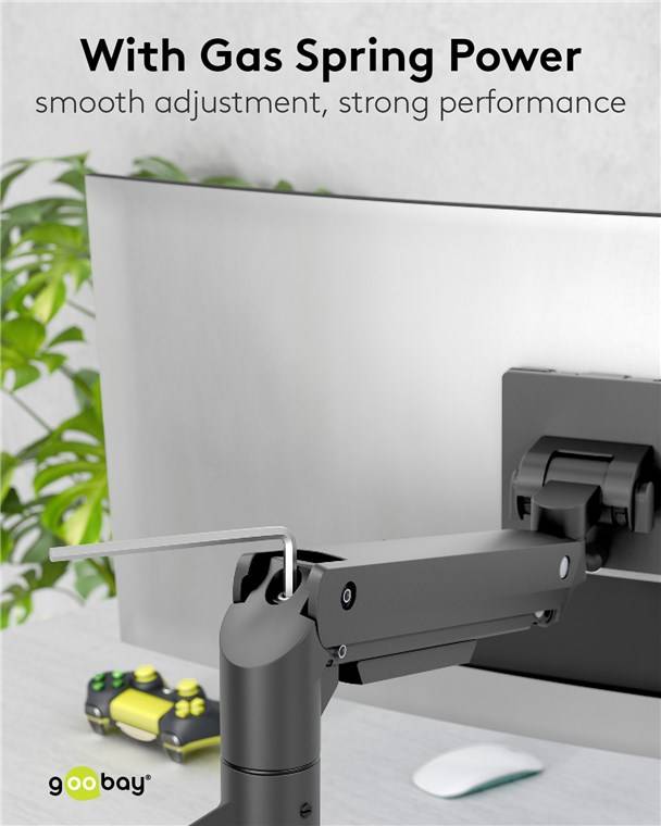 4x Goobay 74416 Basic Single-Monitorhalterung Gaming mit Gasdruckfeder, schwarz - für XL-Monitore von 17 bis 49 Zoll (43 - 124 cm), max. 20 kg