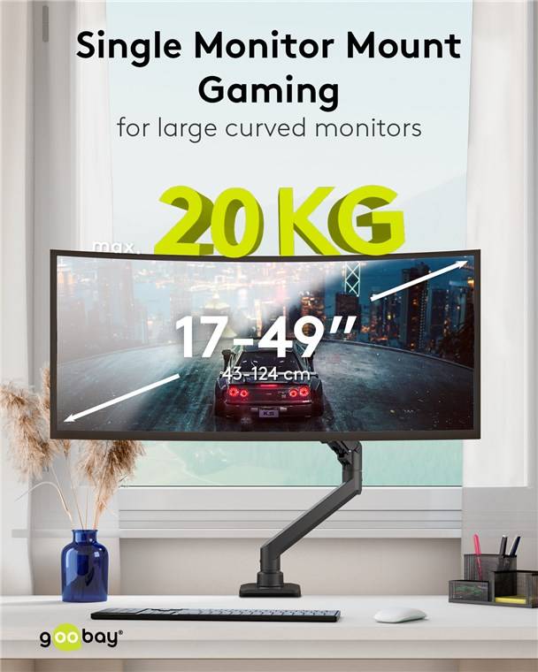 4x Goobay 74416 Basic Single-Monitorhalterung Gaming mit Gasdruckfeder, schwarz - für XL-Monitore von 17 bis 49 Zoll (43 - 124 cm), max. 20 kg