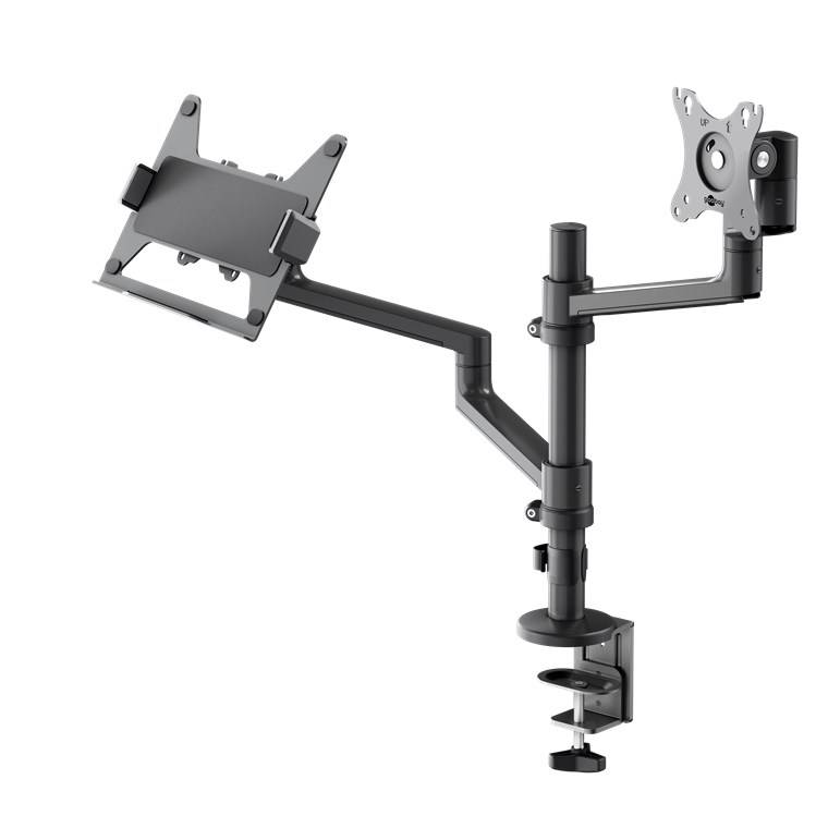 3x Goobay 74417 Basic Deluxe Monitorhalterung mit Laptop-Arm, schwarz - Workstation für Monitore von 17 bis 32 Zoll (43 - 81 cm), Monitor max.