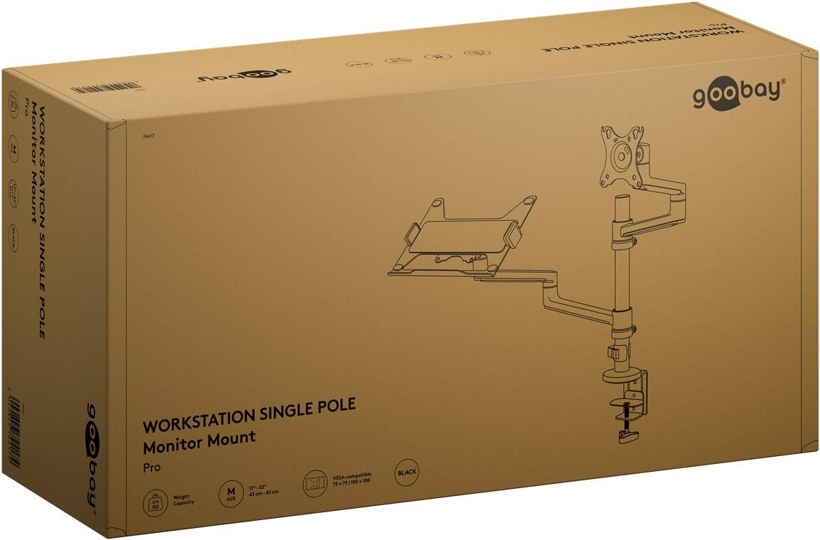 Goobay 74417 Basic Deluxe Monitorhalterung mit Laptop-Arm, schwarz - Workstation für Monitore von 17 bis 32 Zoll (43 - 81 cm), Monitor max.