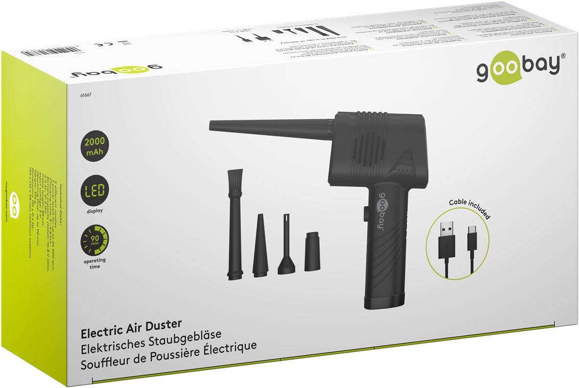 10x Goobay 61667 Elektrisches Staubgebläse, schwarz - zur kontaktlosen Reinigung von PC-Zubehör und Haushaltsgegenständen