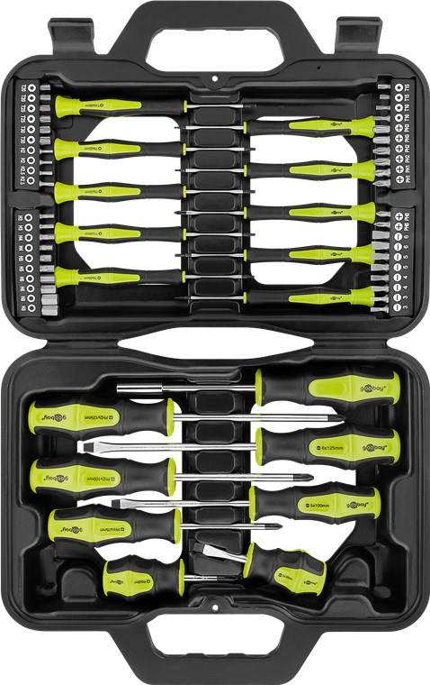5x Goobay 74005 58-teiliger Schraubendreher-Koffer - Werkzeug-Set für alle Schraub-, Montage- und Heimwerkerarbeiten
