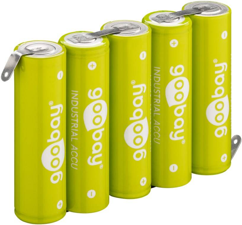 Goobay 55582 5x AA (Mignon) Akku - 2100 mAh, Grün - Lötfahne (Z), LSD-NiMH Akku (Ready-to-Use), 6 V