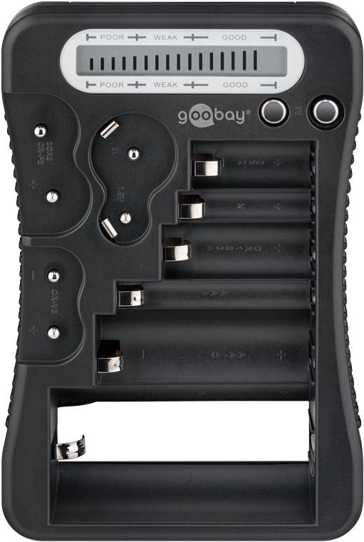 Goobay 72511 LCD-Batterietester, schwarz - für Standard- und Fotobatterien sowie alle gängigen Knopfzellen