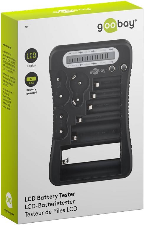 Goobay 72511 LCD-Batterietester, schwarz - für Standard- und Fotobatterien sowie alle gängigen Knopfzellen
