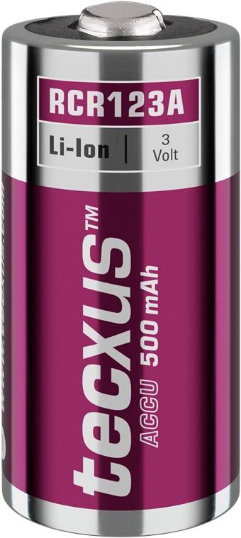 Tecxus 70763 Rechargeable RCR123 Akku - 500 mAh, 4 Stk. im Karton, pink-Silber - Lithium-Ionen-Akku (Li-Ion), 3,2 V