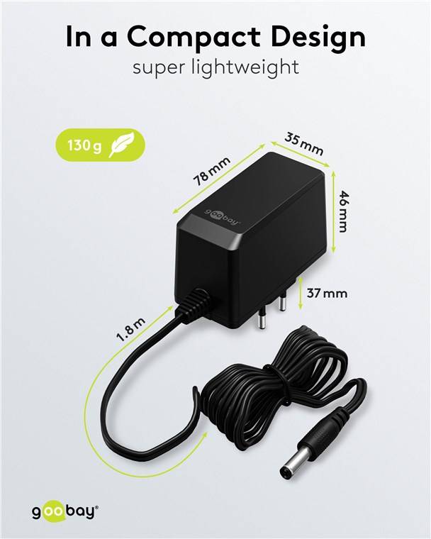 Goobay 64979 12-V-Netzteil (27 W / 2,25 A), schwarz, 1.8 m - mit DC-Stecker 5,5 mm x 2,1 mm