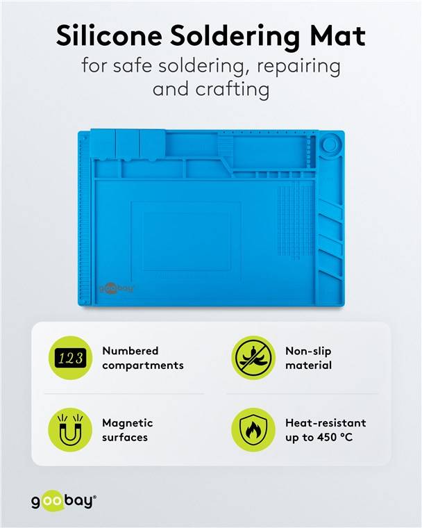 Goobay 61670 Silikon-Lötmatte, blau - flexible Arbeitsunterlage für sicheres Löten, Reparieren und Basteln