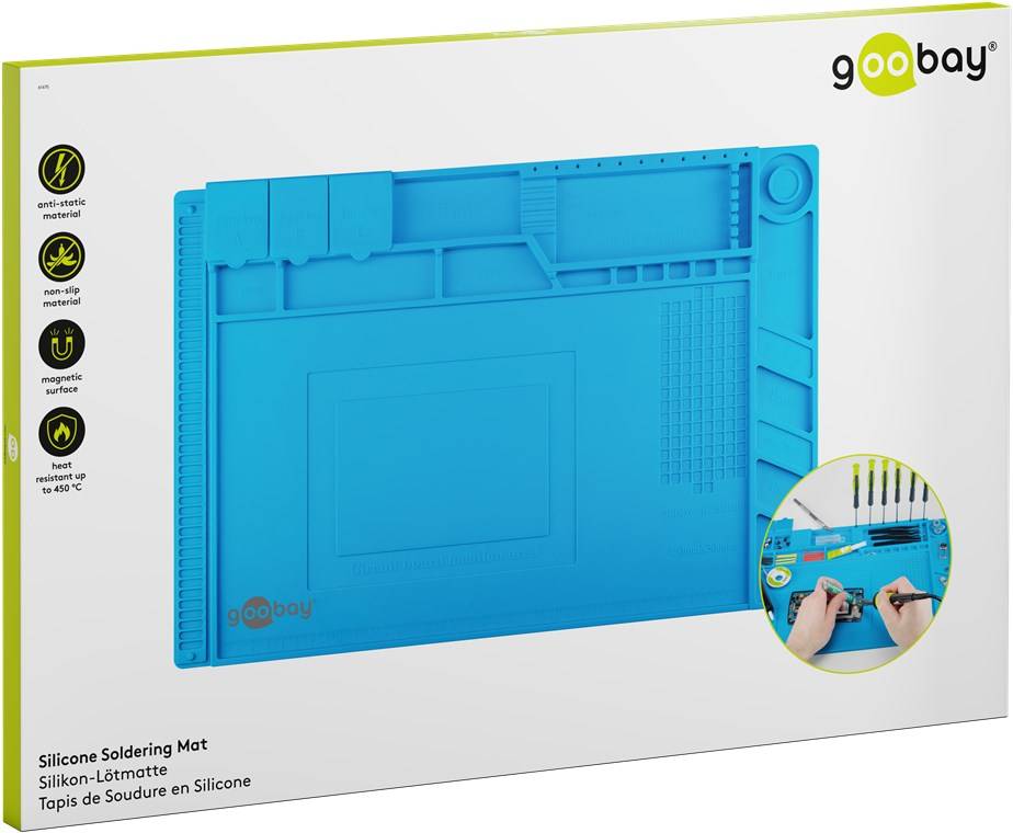Goobay 61670 Silikon-Lötmatte, blau - flexible Arbeitsunterlage für sicheres Löten, Reparieren und Basteln