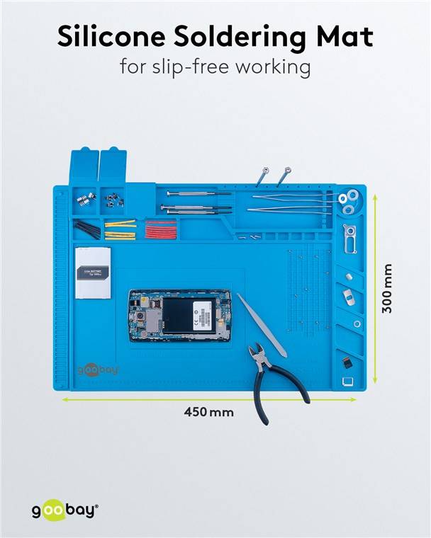 Goobay 61670 Silikon-Lötmatte, blau - flexible Arbeitsunterlage für sicheres Löten, Reparieren und Basteln