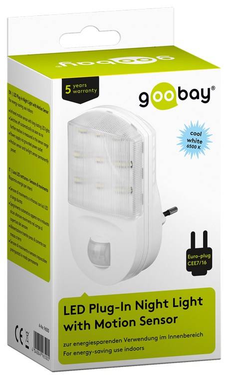 25x Goobay 96500 LED-Nachtlicht mit Bewegungsmelder, Weiß - kaltweiß (6500 K), 120°-Erfassung, 5 m Reichweite, für innen (IP20)