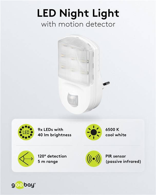 25x Goobay 96500 LED-Nachtlicht mit Bewegungsmelder, Weiß - kaltweiß (6500 K), 120°-Erfassung, 5 m Reichweite, für innen (IP20)
