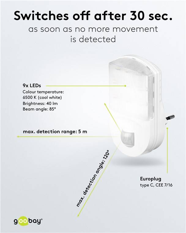 25x Goobay 96500 LED-Nachtlicht mit Bewegungsmelder, Weiß - kaltweiß (6500 K), 120°-Erfassung, 5 m Reichweite, für innen (IP20)