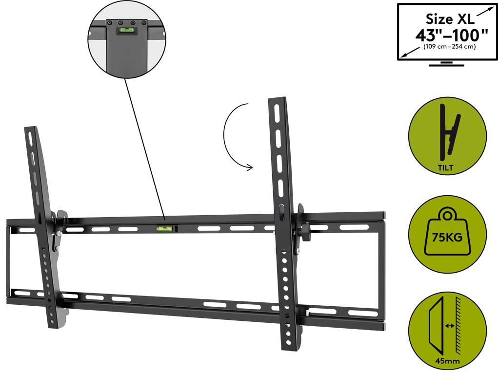 5x Goobay 49743 Basic TV-Wandhalterung Basic TILT (XL), Schwarz - Halterung für Fernseher von 43 bis 100 Zoll (109-254 cm), neigbar bis 75 kg
