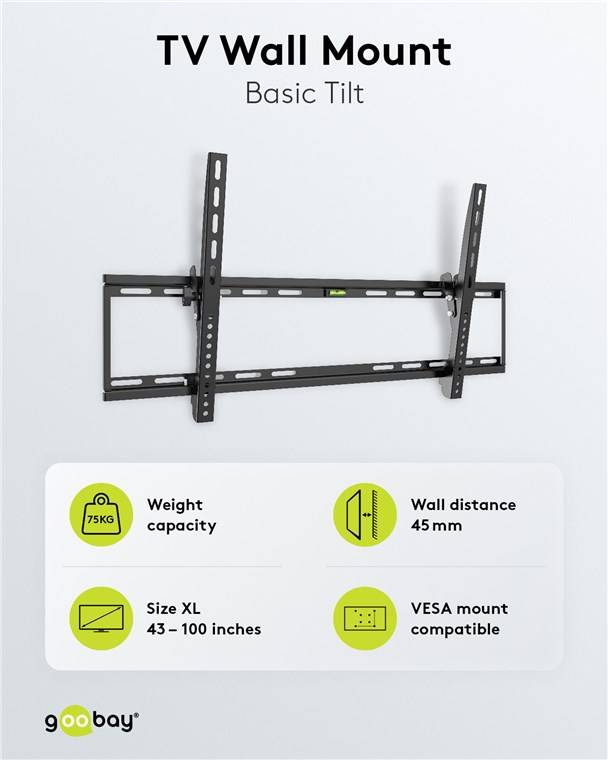 5x Goobay 49743 Basic TV-Wandhalterung Basic TILT (XL), Schwarz - Halterung für Fernseher von 43 bis 100 Zoll (109-254 cm), neigbar bis 75 kg