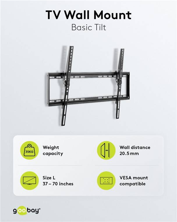 14x Goobay 49741 Basic TV-Wandhalterung Basic TILT (L), Schwarz - Halterung für Fernseher von 37 bis 70 Zoll (94-178 cm), neigbar bis 35 kg