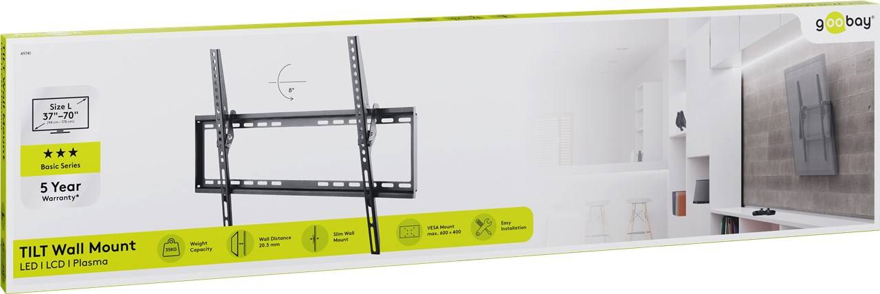 14x Goobay 49741 Basic TV-Wandhalterung Basic TILT (L), Schwarz - Halterung für Fernseher von 37 bis 70 Zoll (94-178 cm), neigbar bis 35 kg