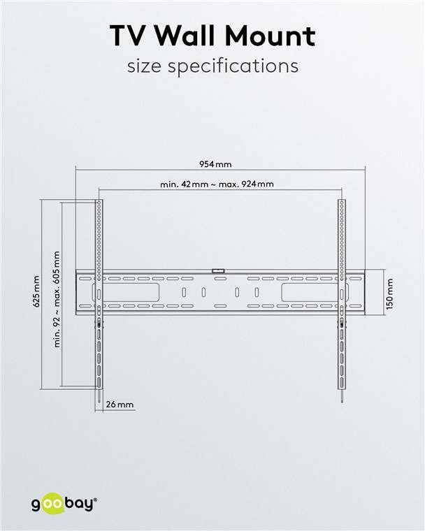 5x Goobay 49892 Pro TV-Wandhalterung Pro FIXED (XL), Schwarz - Halterung für Fernseher von 43 bis 100 Zoll (109-254 cm) bis 75 kg