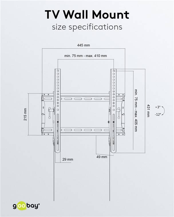 8x Goobay 49909 Pro TV-Wandhalterung Pro TILT (M), Schwarz - Halterung für Fernseher von 32 bis 55 Zoll (81-140 cm), neigbar bis 70 kg