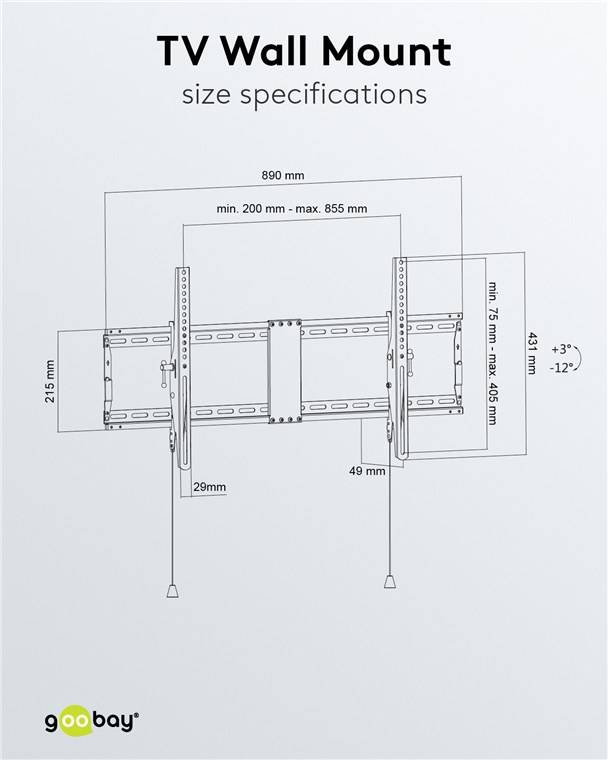 6x Goobay 49930 Pro TV-Wandhalterung Pro TILT (XL), Schwarz - Halterung für Fernseher von 43 bis 100 Zoll (109-254 cm), neigbar bis 70 kg