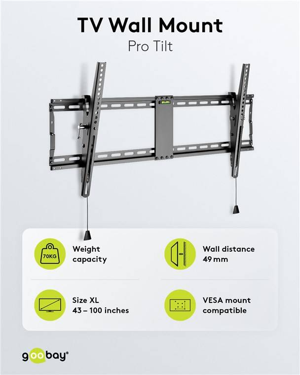 6x Goobay 49930 Pro TV-Wandhalterung Pro TILT (XL), Schwarz - Halterung für Fernseher von 43 bis 100 Zoll (109-254 cm), neigbar bis 70 kg