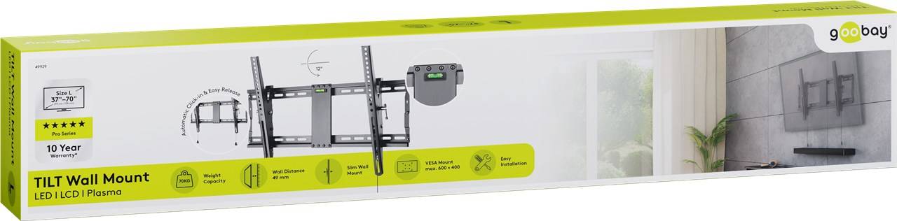 6x Goobay 49929 Pro TV-Wandhalterung Pro TILT (L), Schwarz - Halterung für Fernseher von 37 bis 70 Zoll (94-178 cm), neigbar bis 70 kg