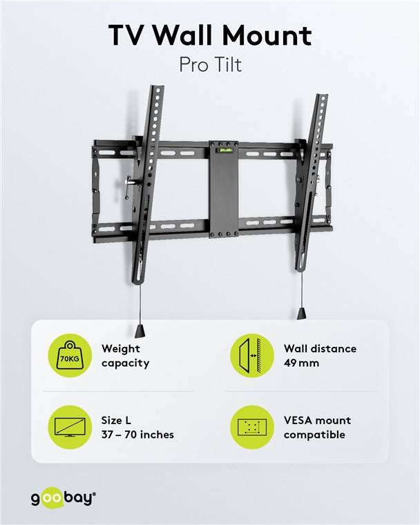 6x Goobay 49929 Pro TV-Wandhalterung Pro TILT (L), Schwarz - Halterung für Fernseher von 37 bis 70 Zoll (94-178 cm), neigbar bis 70 kg