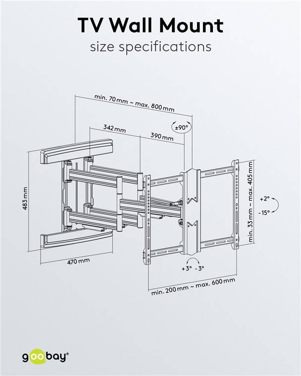 1x Goobay 49935 Pro TV-Wandhalterung Pro FULLMOTION (L) wide Range, Schwarz - Halterung für Fernseher von 37 bis 70 Zoll (94-178 cm), vollbeweglich