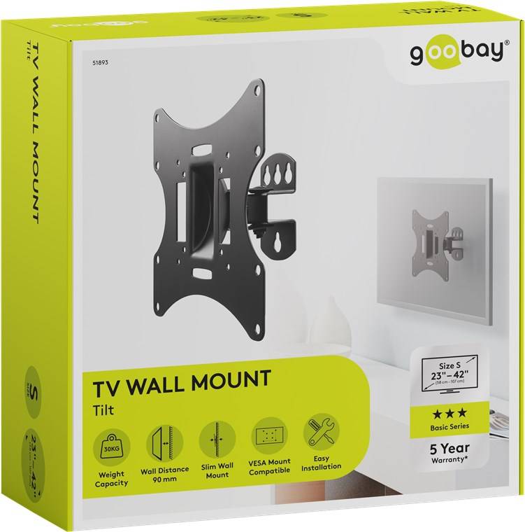 10x Goobay 51893 Basic TV-Wandhalterung Basic TILT (Größe S), Schwarz - Halterung für Fernseher und Monitore zwischen 23 und 42 Zoll (58-107 cm),
