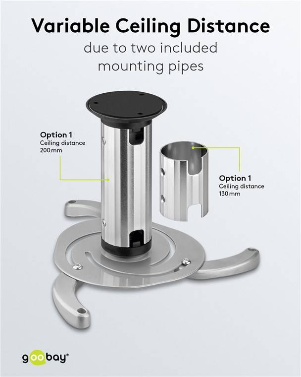 10x Goobay 51905 Basic Beamer-Deckenhalterung (M), Silber - für kleine bis mittlere Projektoren, vollbeweglich (silber) bis max. 10 kg