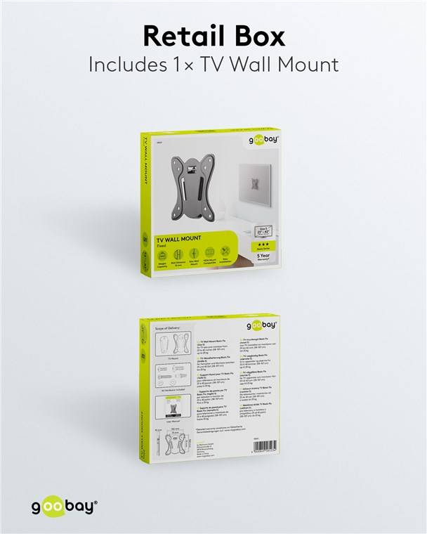 40x Goobay 58523 Basic TV-Wandhalterung Basic FIXED (Größe S), schwarz - Halterung für Fernseher und Monitore zwischen 23 und 42 Zoll (58-107 cm)