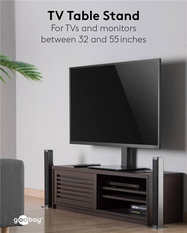 2x Goobay 58524 Basic TV-Standfuß Basic Fix, Schwarz - Halterung für Fernseher und Monitore zwischen 32 und 55 Zoll (81-140 cm), schwenkbar