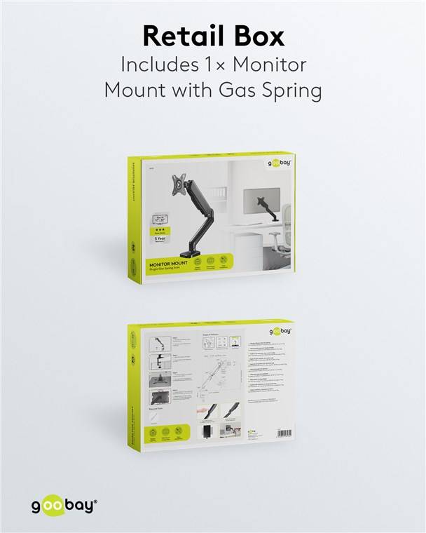 6x Goobay 58530 Basic Monitorhalterung mit Gasdruckfeder, schwarz, Schwarz - für Curved- und Flachmonitore zwischen 17 und 32 Zoll (43-81 cm) bis