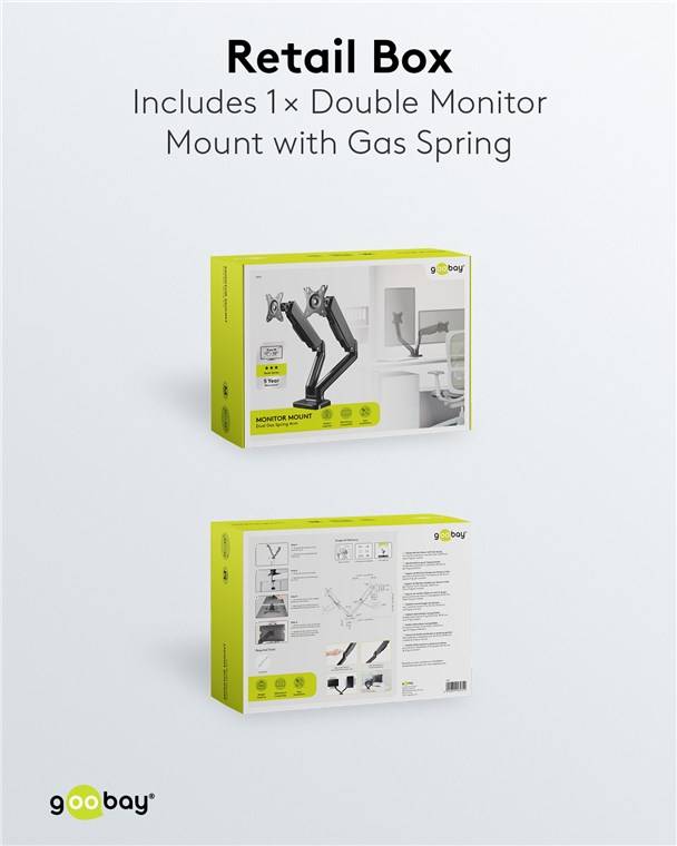 4x Goobay 58531 Basic Doppel-Monitorhalterung mit Gasdruckfeder, schwarz - für Curved- und Flachmonitore zwischen 17 und 32 Zoll (43-81 cm) bis