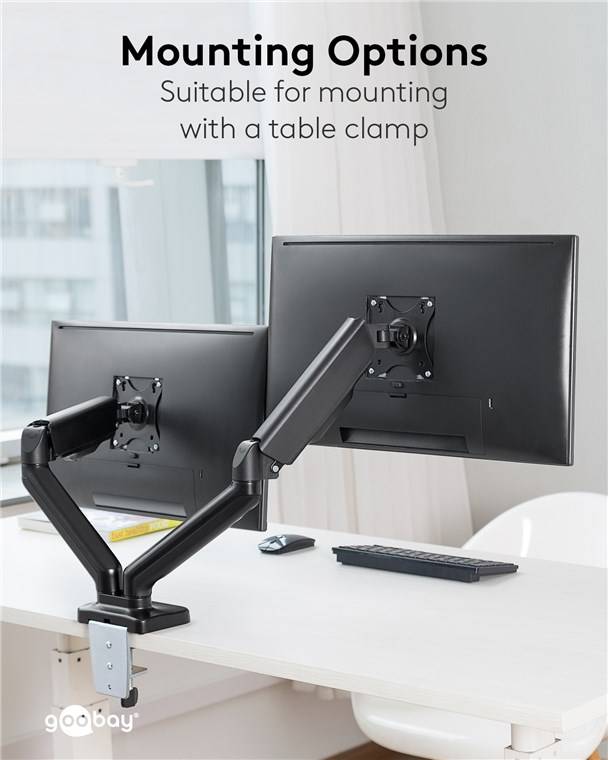 4x Goobay 58531 Basic Doppel-Monitorhalterung mit Gasdruckfeder, schwarz - für Curved- und Flachmonitore zwischen 17 und 32 Zoll (43-81 cm) bis