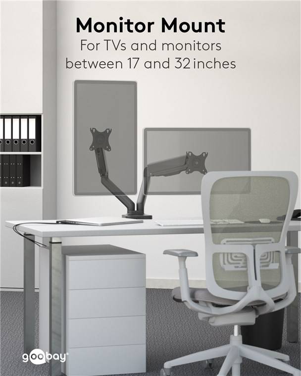 4x Goobay 58531 Basic Doppel-Monitorhalterung mit Gasdruckfeder, schwarz - für Curved- und Flachmonitore zwischen 17 und 32 Zoll (43-81 cm) bis