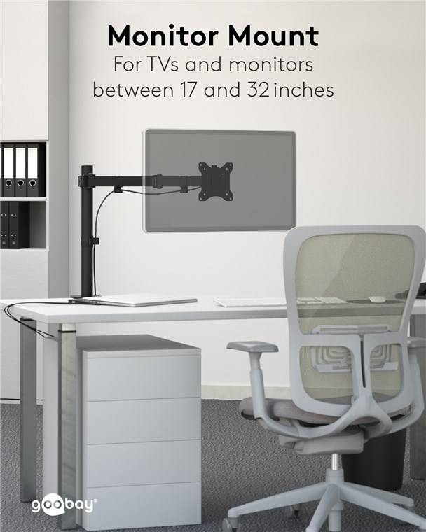 6x Goobay 58528 Basic Monitorhalterung Single Flex, schwarz, Schwarz - für Curved- und Flachmonitore zwischen 17 und 32 Zoll (43-81 cm) bis 8 kg