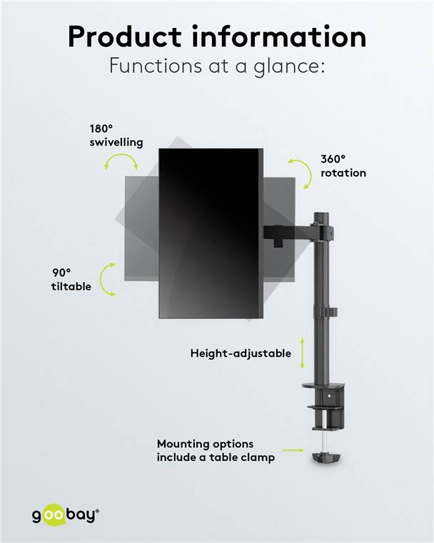 6x Goobay 58528 Basic Monitorhalterung Single Flex, schwarz, Schwarz - für Curved- und Flachmonitore zwischen 17 und 32 Zoll (43-81 cm) bis 8 kg