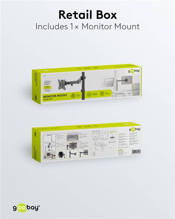 6x Goobay 58528 Basic Monitorhalterung Single Flex, schwarz, Schwarz - für Curved- und Flachmonitore zwischen 17 und 32 Zoll (43-81 cm) bis 8 kg