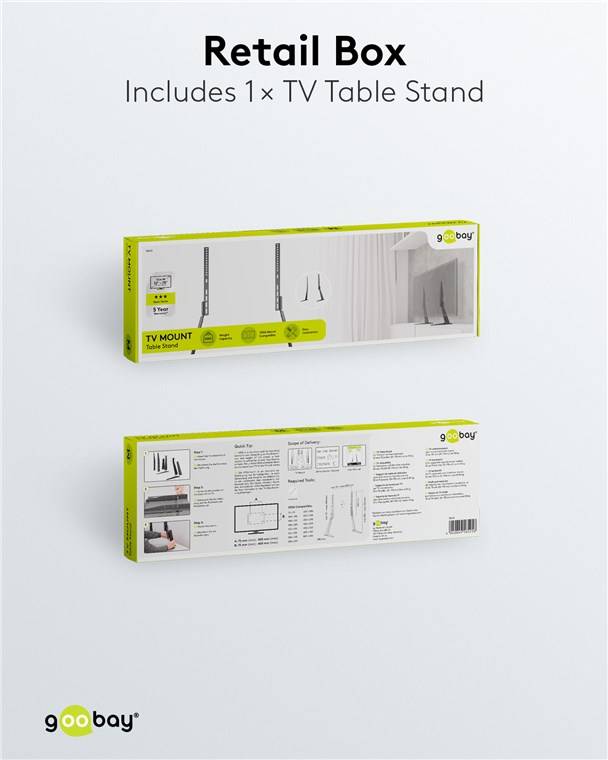 6x Goobay 58525 Basic TV-Standfüße, Schwarz - Halterung für Fernseher und Monitore zwischen 32 und 70 Zoll (81-178 cm) bis 50 kg, neigbar