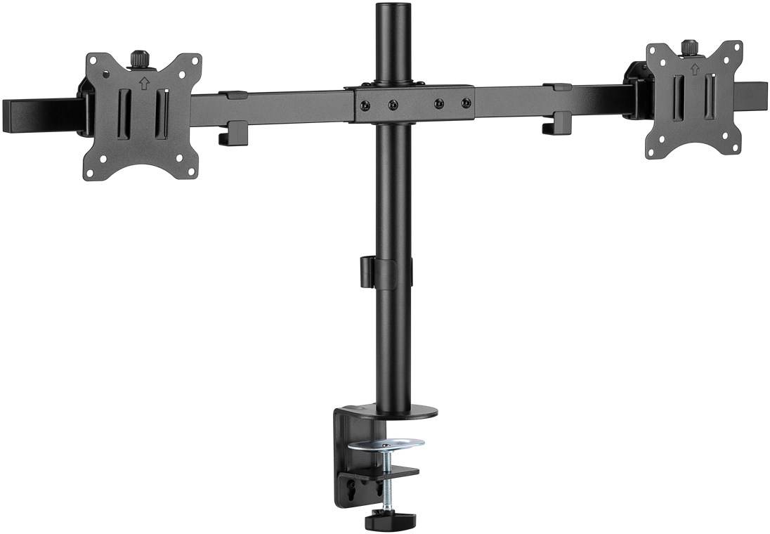 1x Goobay 59394 Basic Doppel-Monitorhalterung Fix, schwarz, schwarz - für Curved- und Flachmonitore zwischen 17 und 32 Zoll (43-81 cm) bis jeweils