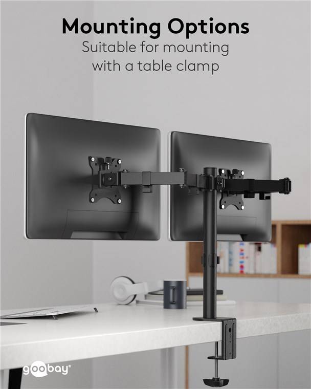 4x Goobay 58529 Basic Doppel-Monitorhalterung Flex, schwarz - für Curved- und Flachmonitore zwischen 17 und 32 Zoll (43-81 cm) bis jeweils 8 kg